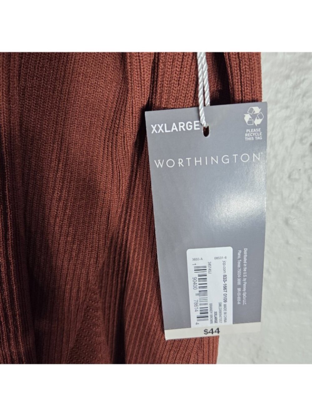 Worthington Rust Burnt Orange Ribbed Knit Polo Sweater XXL Long Sleeve Top - Picture 10 of 15